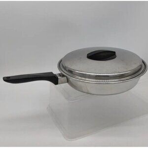 Vintage FLINT WARE-EKCO Stainless Steel 10" SKILLET Frying Pan with Lid USA